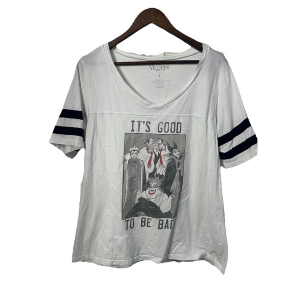 Disney White Short Sleeve "It's Good To Be Bad" Villains Tee with Black Stripes